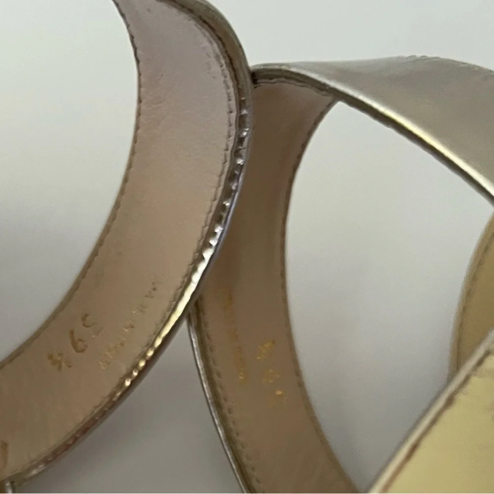 Prada Gold Metallic Cork Wedge Sandals